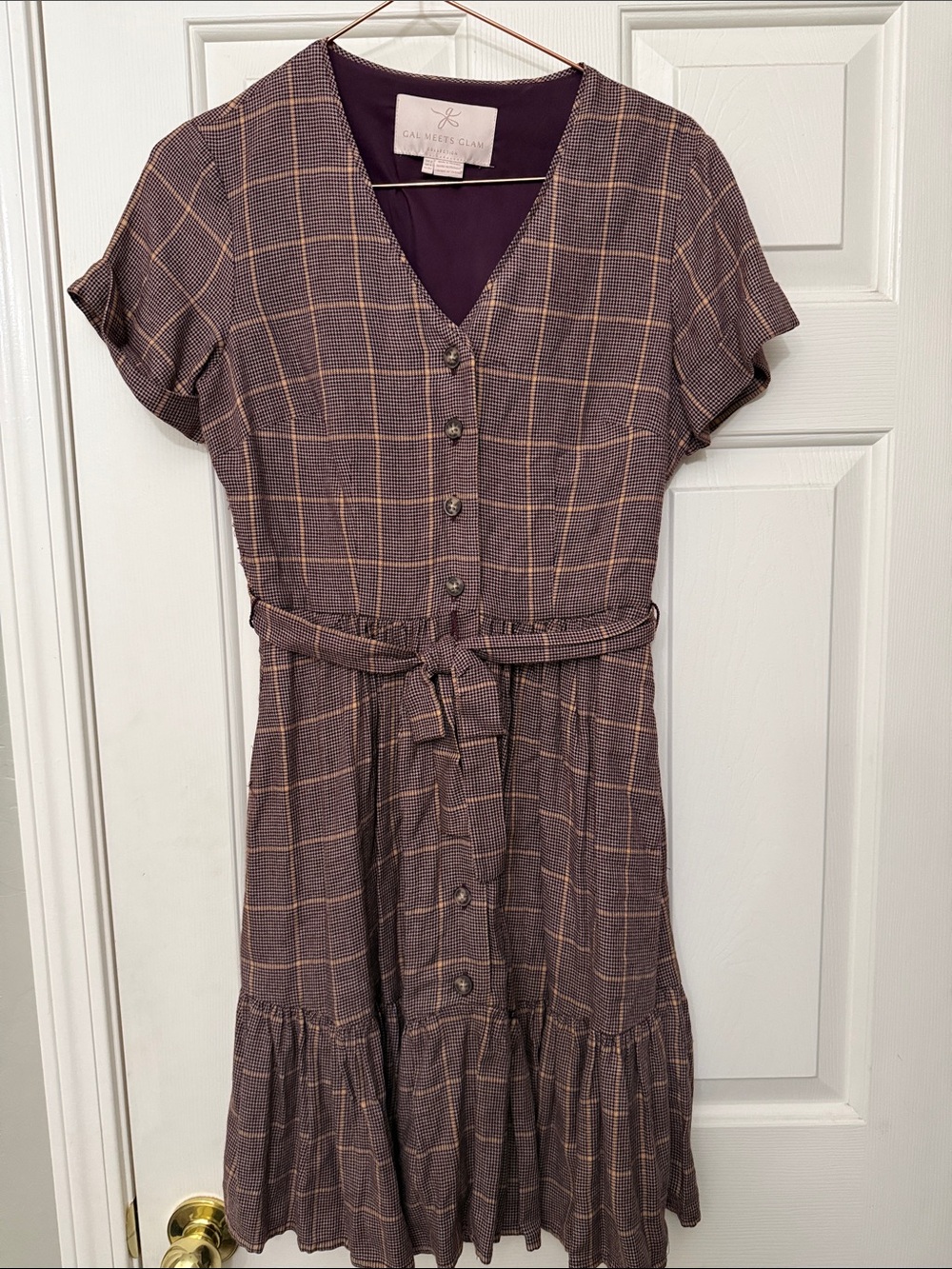 Gal Meets Glam Plum Plaid Button-Front Midi Dress